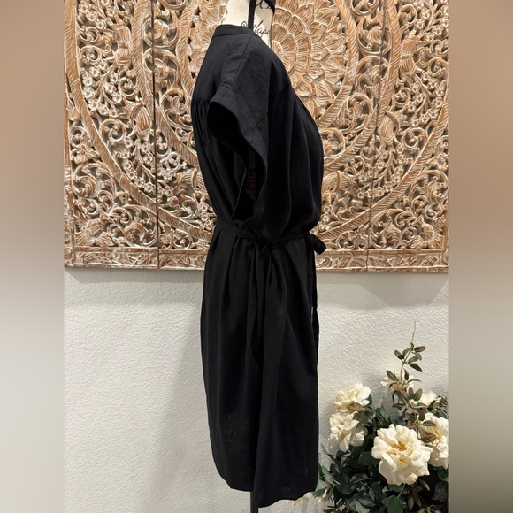 Ann Taylor NWT Black Linen Blend Straight Dress with Tie- size LXP - Picture 3 of 7